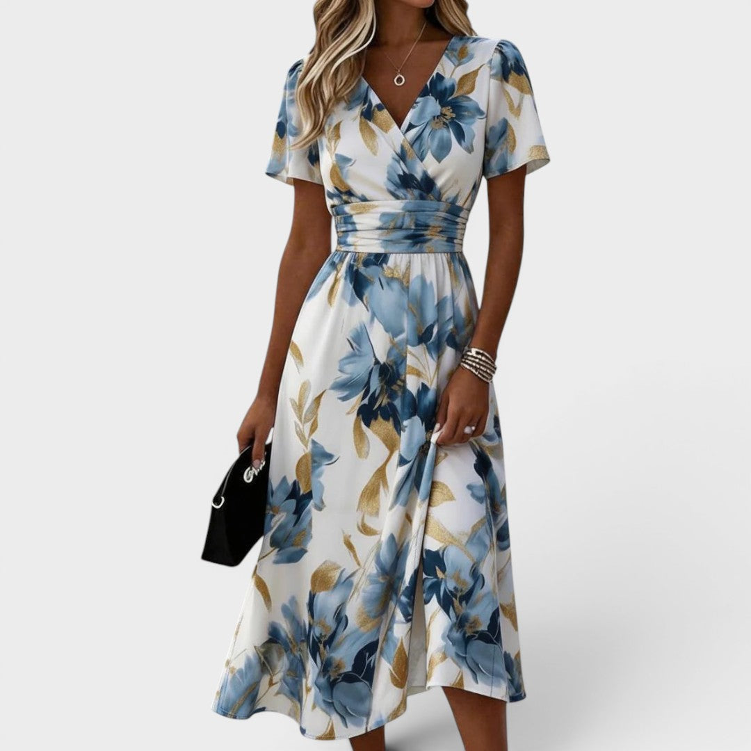 Denise | Robe midi fleurie cache-cœur