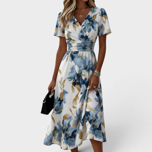 Denise | Robe midi fleurie cache-cœur