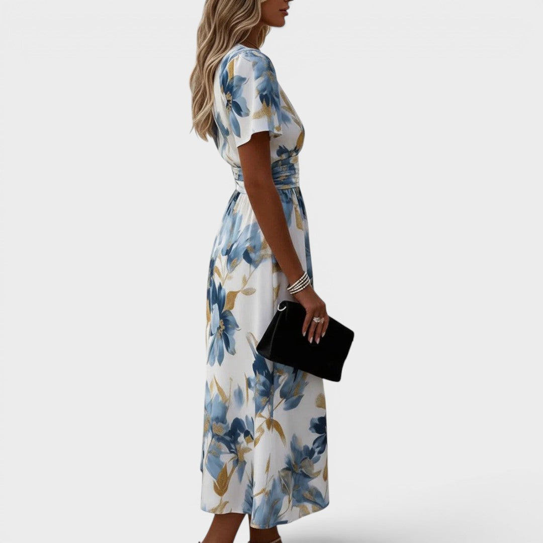 Denise | Robe midi fleurie cache-cœur