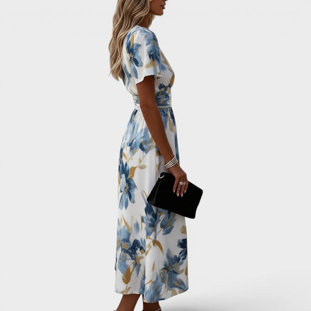 Denise | Robe midi fleurie cache-cœur