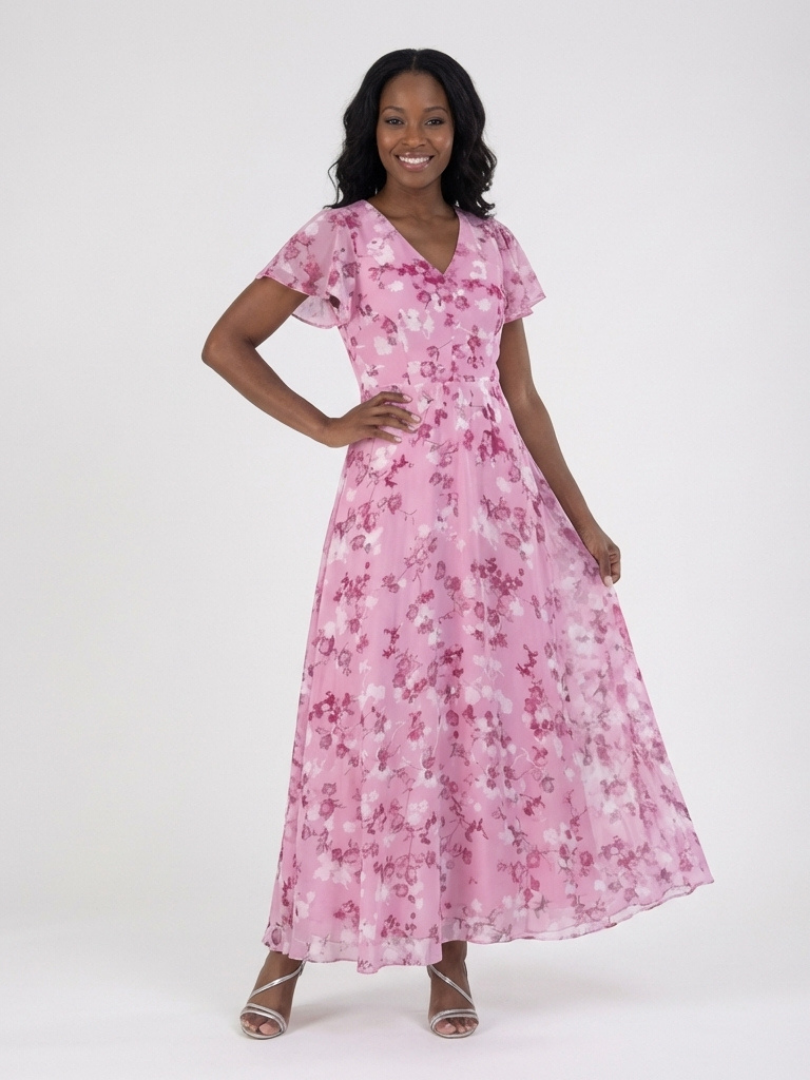 Ismérie – Robe longue fleurie en chiffon
