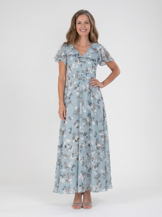 Ismérie – Robe longue fleurie en chiffon