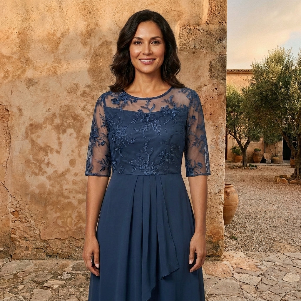 Léonie | Robe longue en mousseline et dentelle