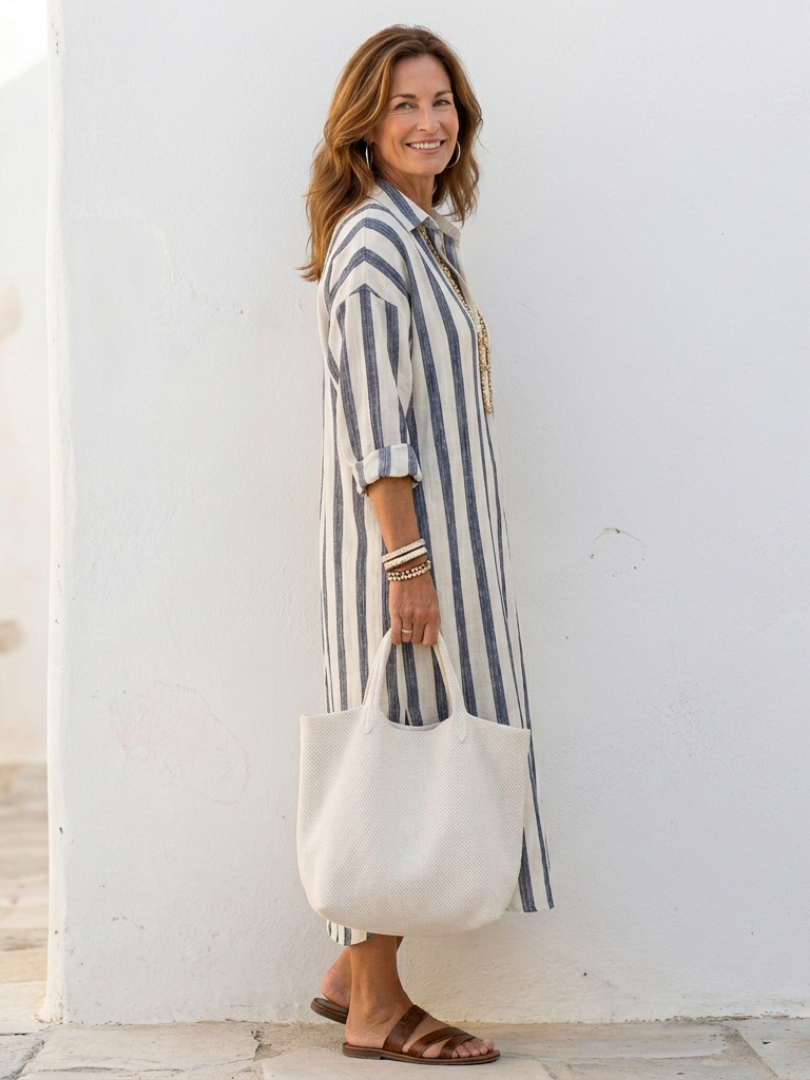 Noémie – Robe chemise midi à rayures