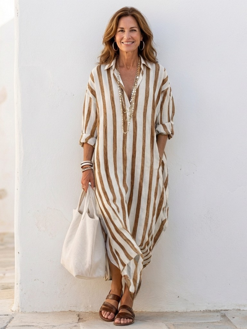 Noémie – Robe chemise midi à rayures
