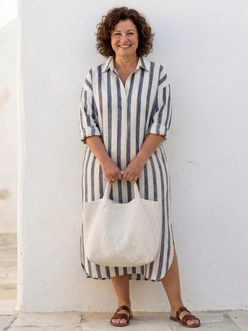 Noémie – Robe chemise midi à rayures