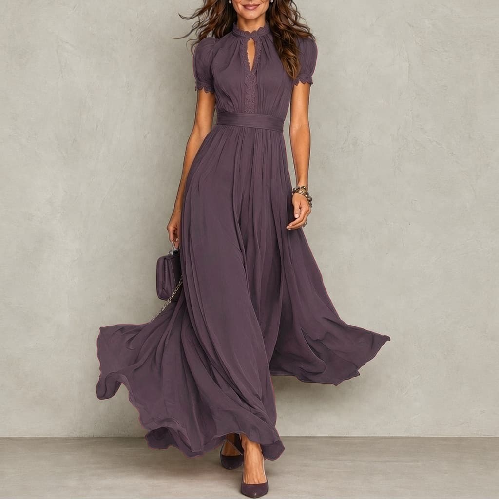 Odette | Robe longue plissée à col volanté