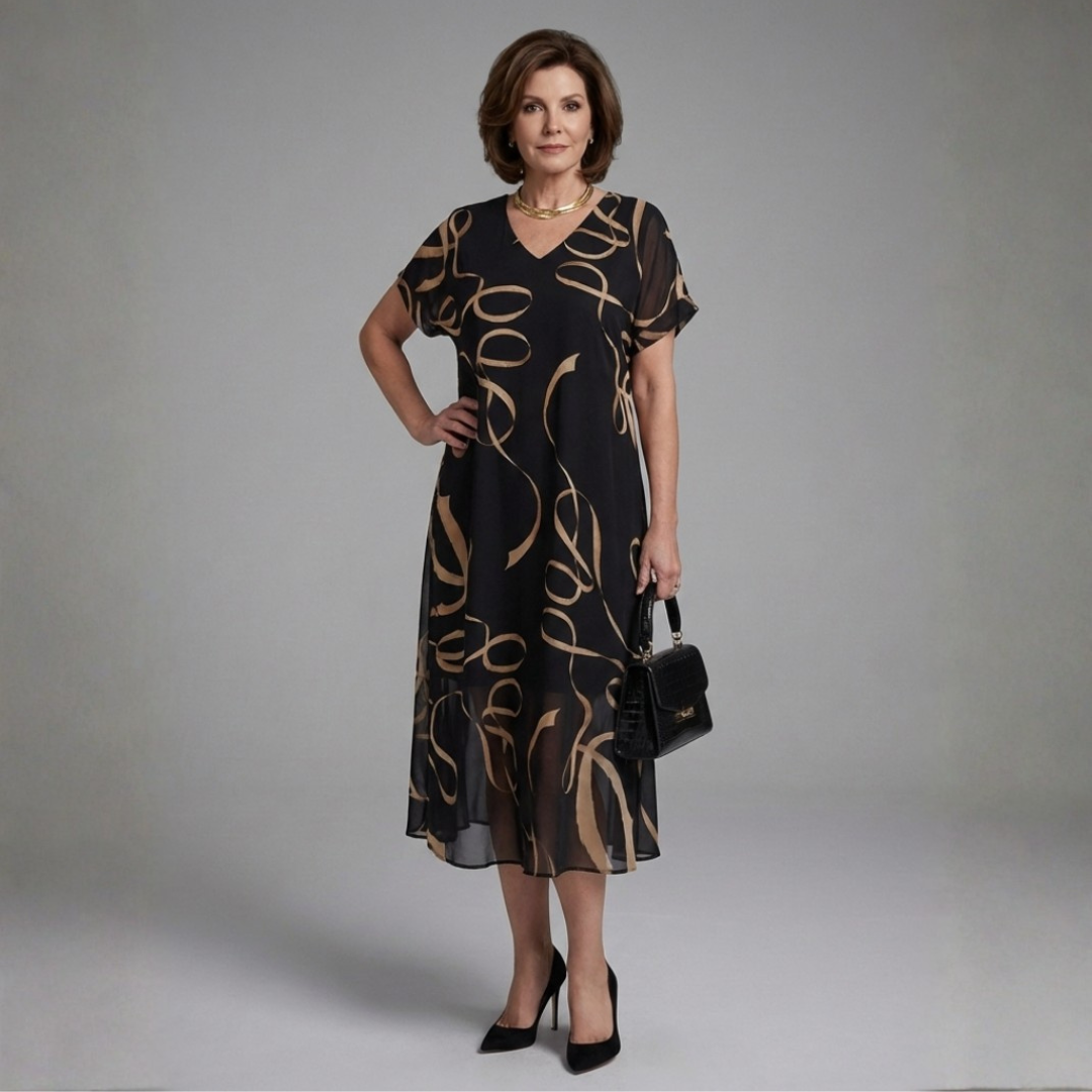 Astrid – Robe midi fluide imprimé abstrait