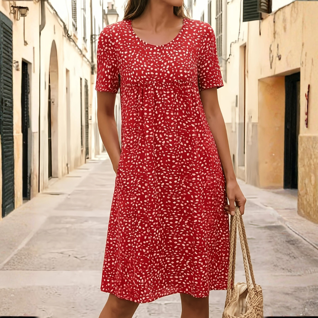 Céleste – Robe midi fluide et confortable à imprimé discret