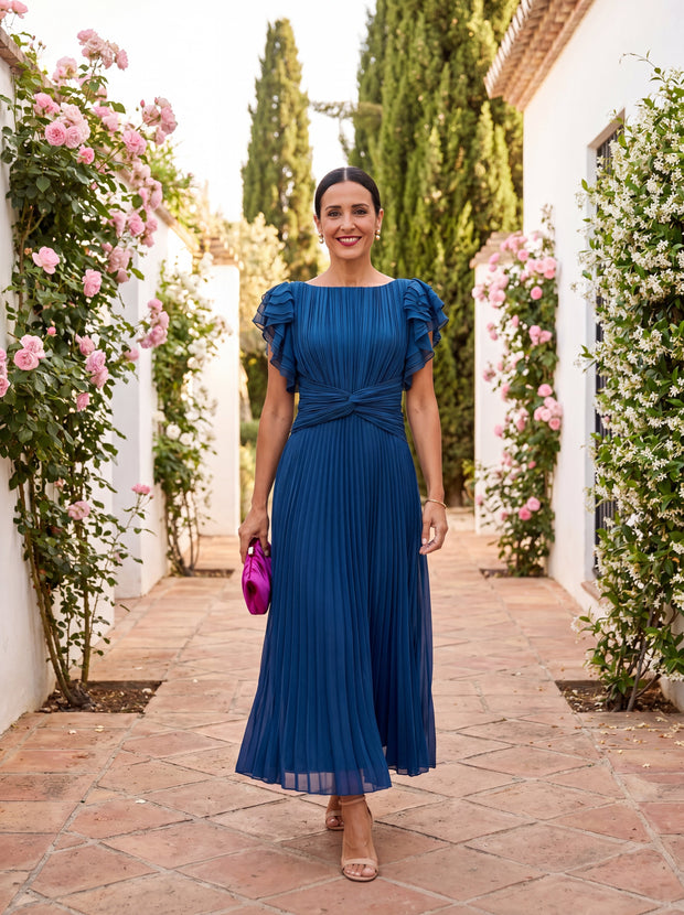 Séraphine | Robe longue plissée à taille nouée