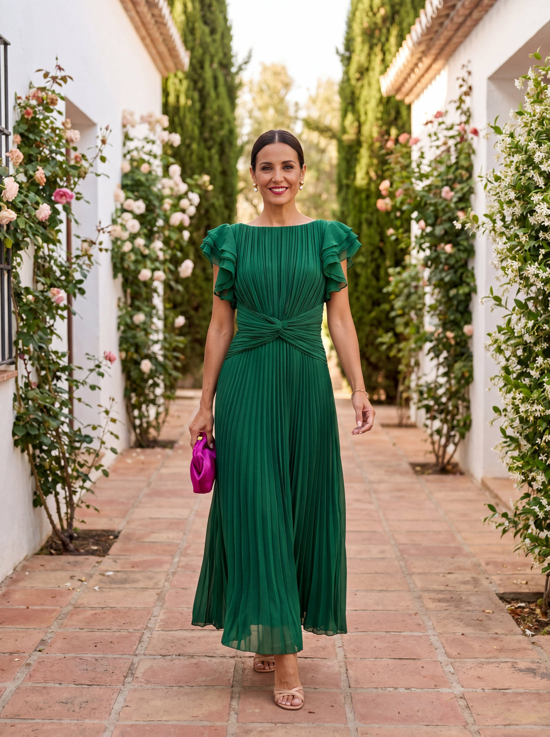 Séraphine | Robe longue plissée à taille nouée