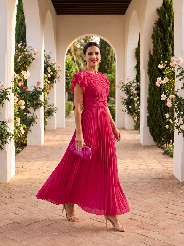 Séraphine | Robe longue plissée à taille nouée