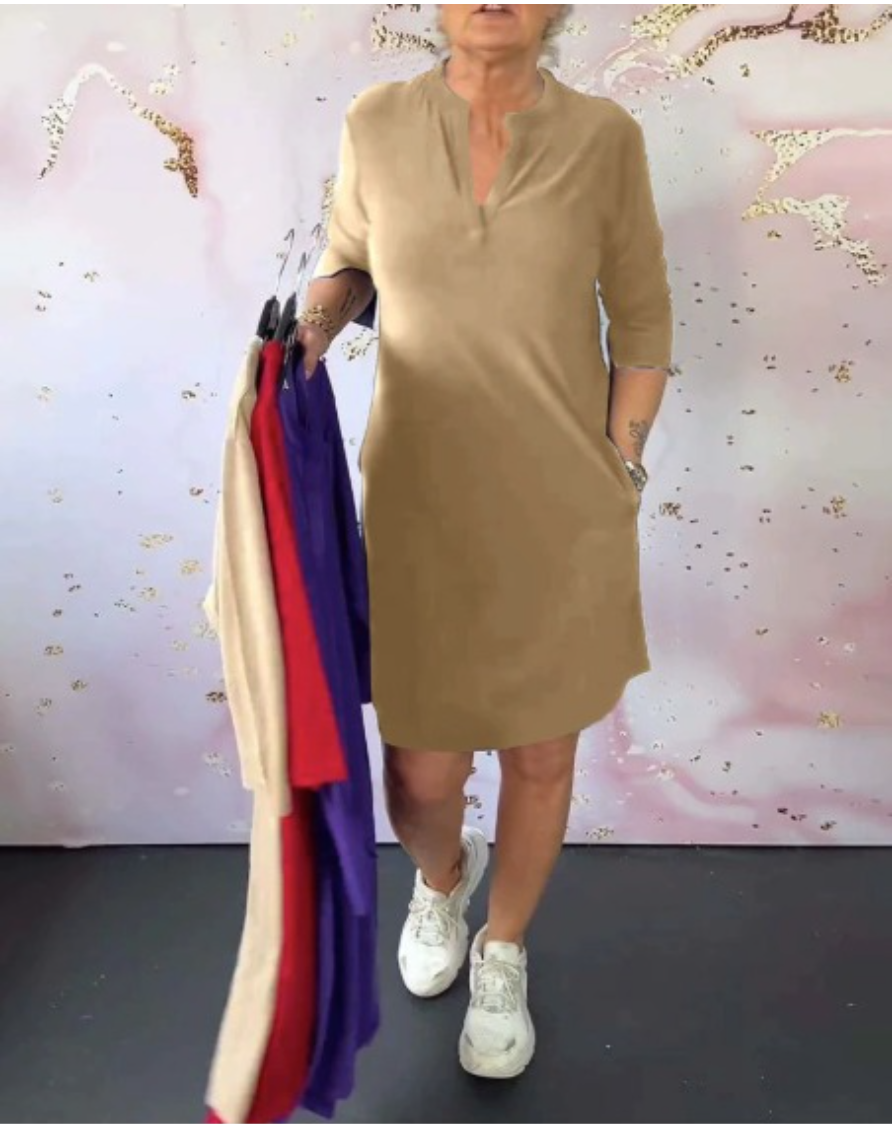 Hélène – Robe unie élégante col V