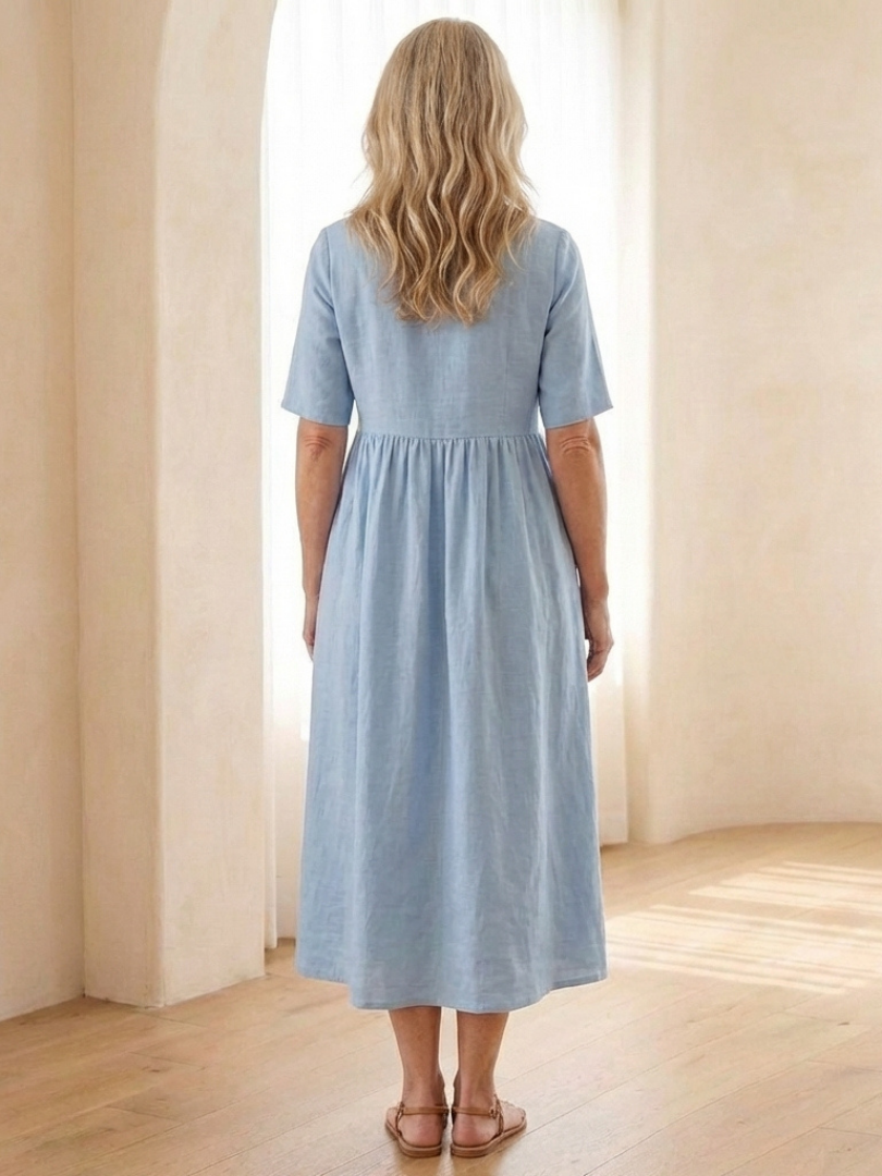 Manon – Robe midi fluide à taille froncée