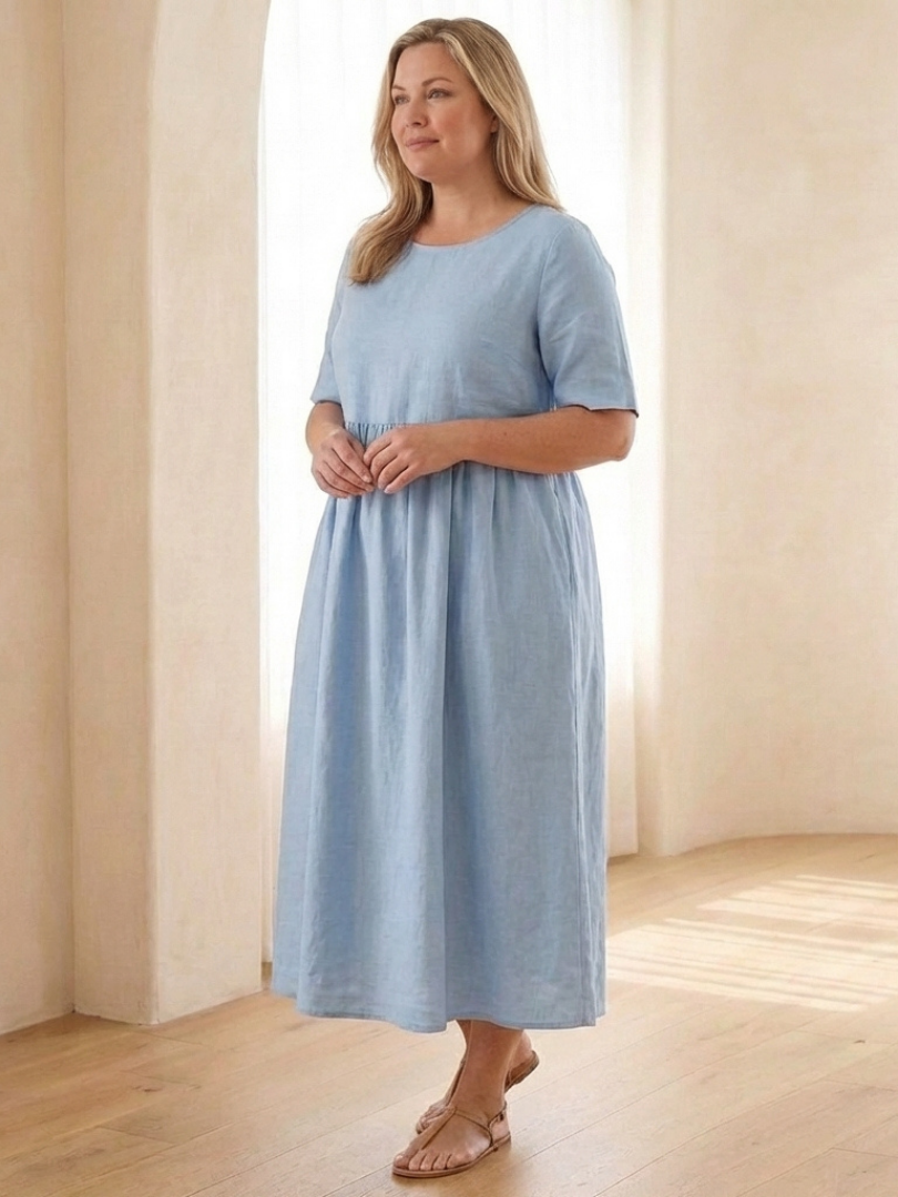 Manon – Robe midi fluide à taille froncée