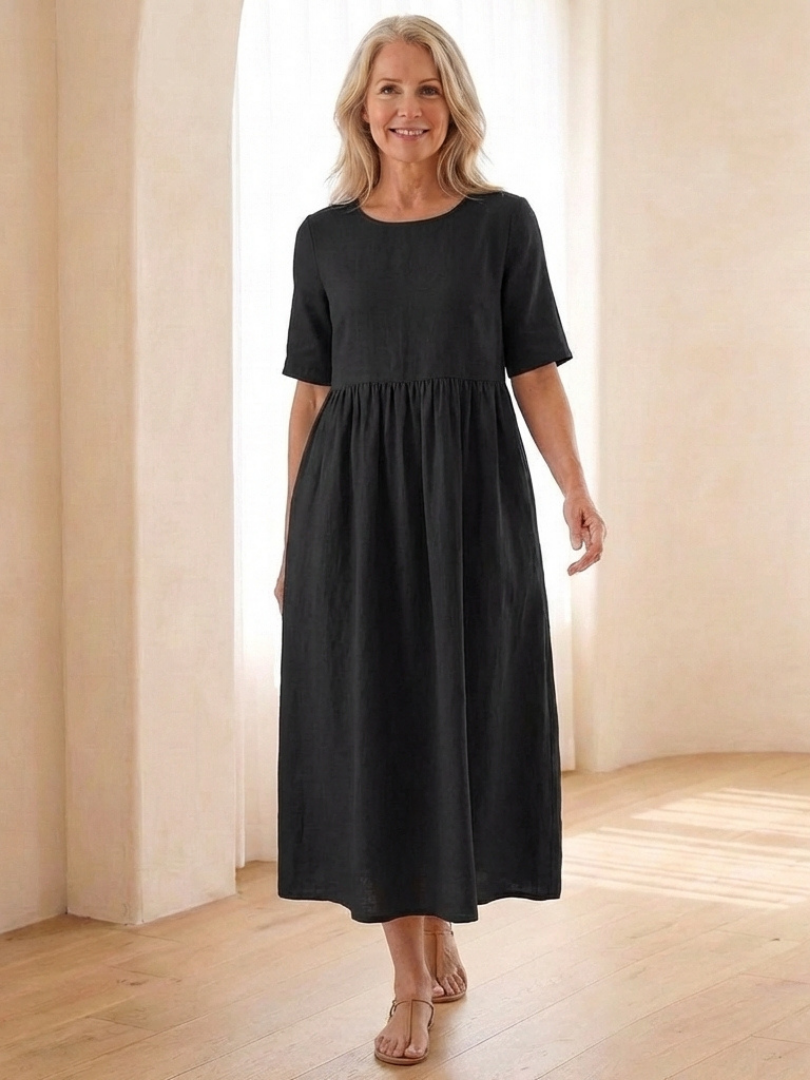 Manon – Robe midi fluide à taille froncée