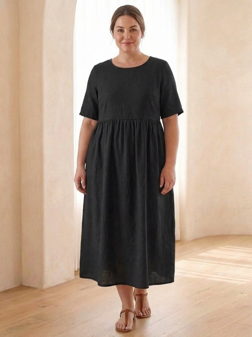 Manon – Robe midi fluide à taille froncée