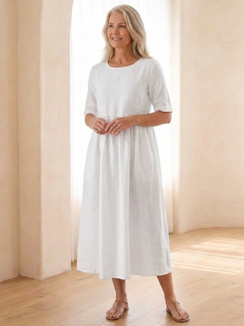 Manon – Robe midi fluide à taille froncée