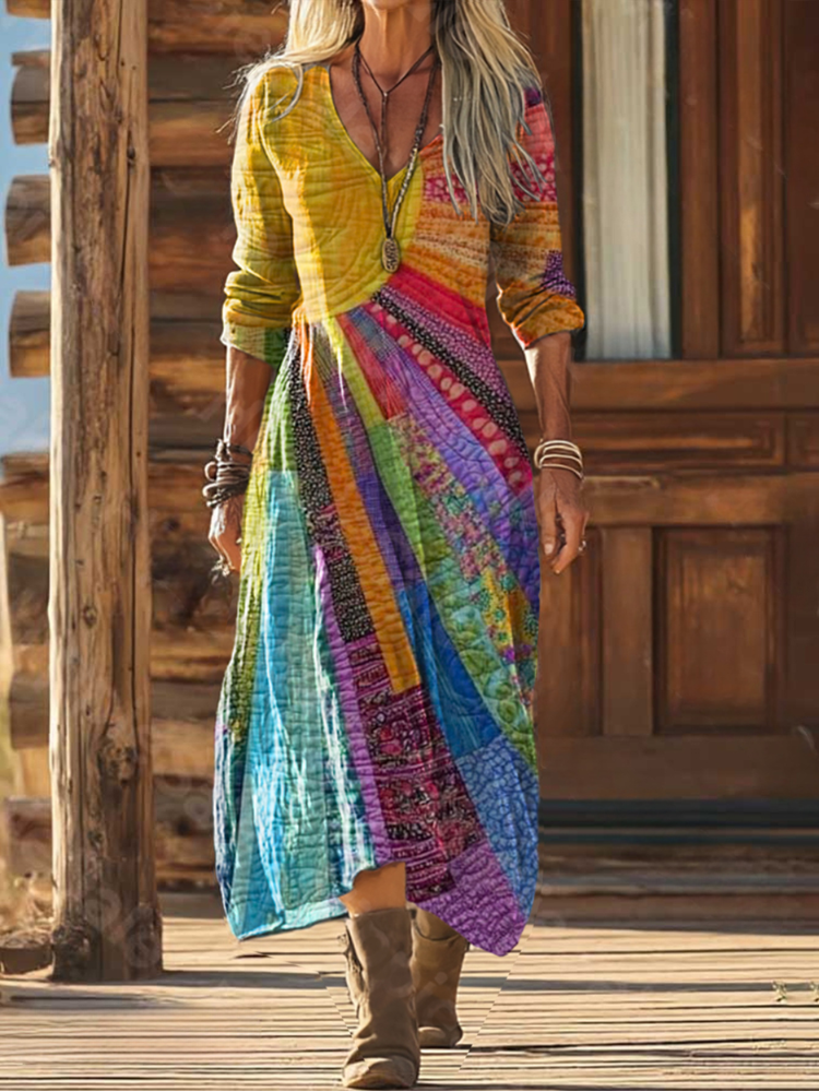Sylvie – Robe bohème fluide motif soleil