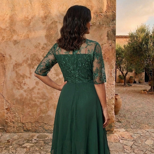 Léonie | Robe longue en mousseline et dentelle