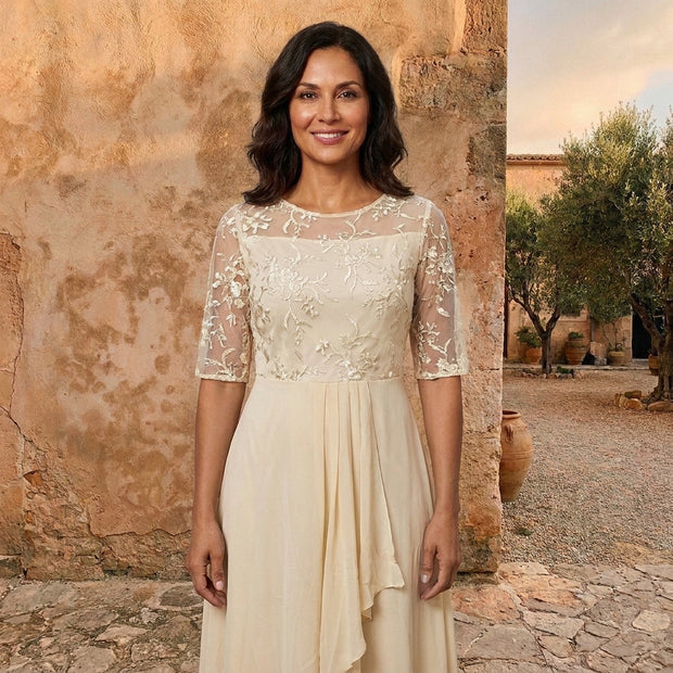 Léonie | Robe longue en mousseline et dentelle