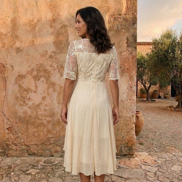 Léonie | Robe longue en mousseline et dentelle