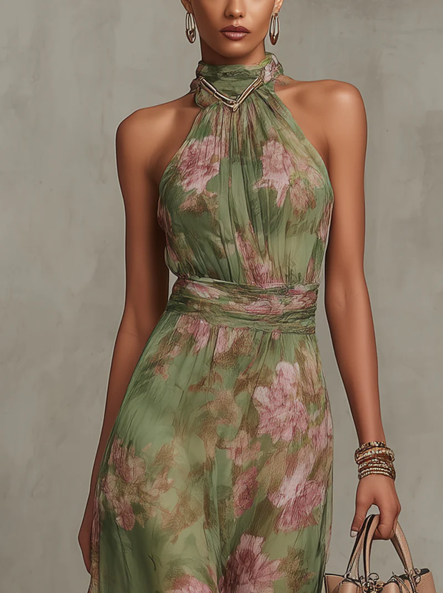 Lidia | Robe longue fleurie à col halter