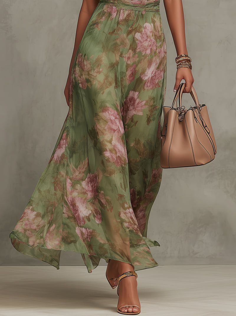 Lidia | Robe longue fleurie à col halter