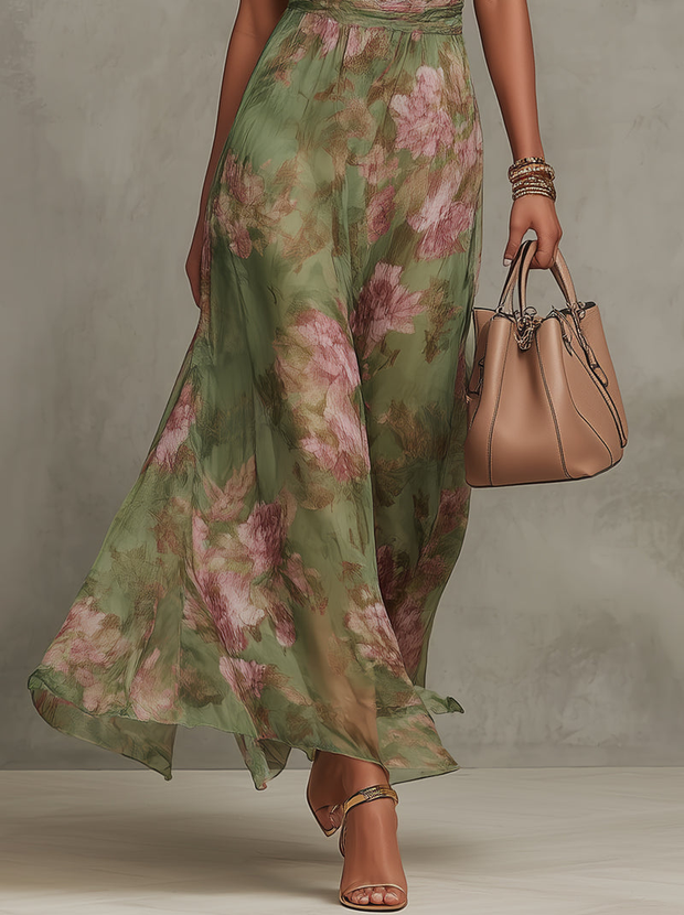 Lidia | Robe longue fleurie à col halter