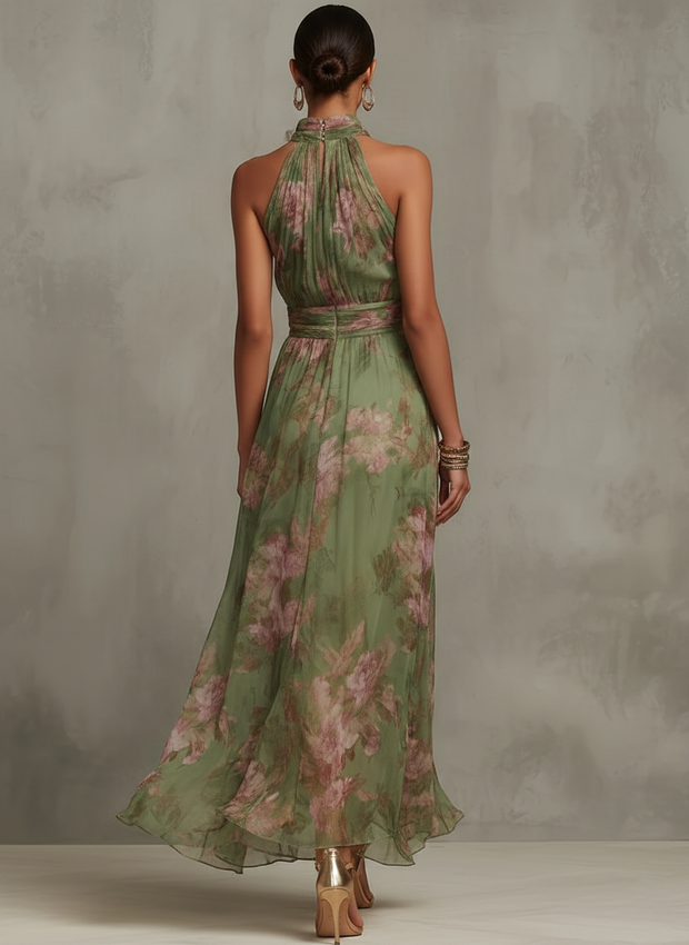 Lidia | Robe longue fleurie à col halter