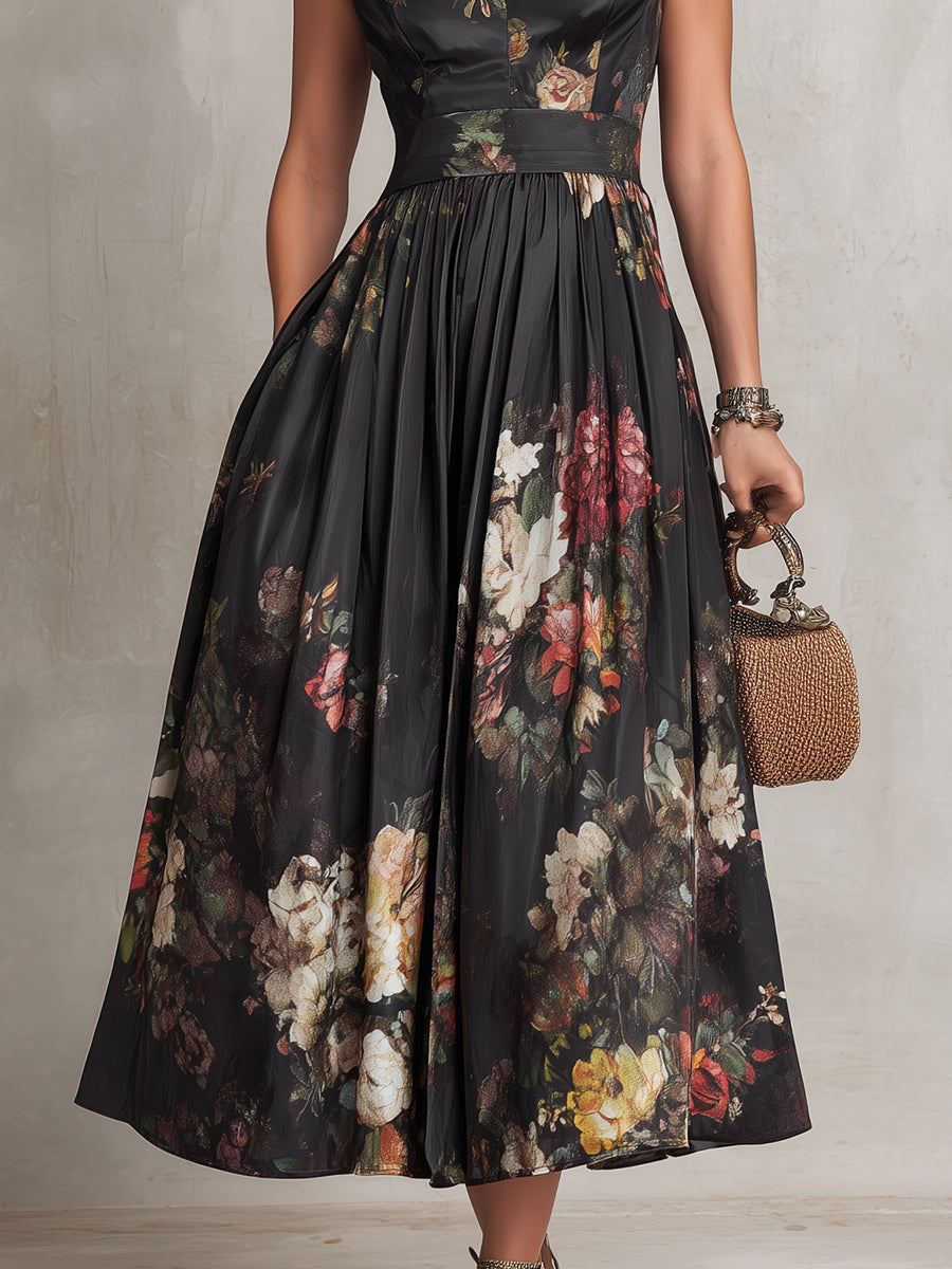 Adèle | Robe midi en satin à col ajouré