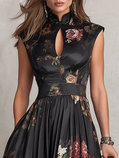 Adèle | Robe midi en satin à col ajouré