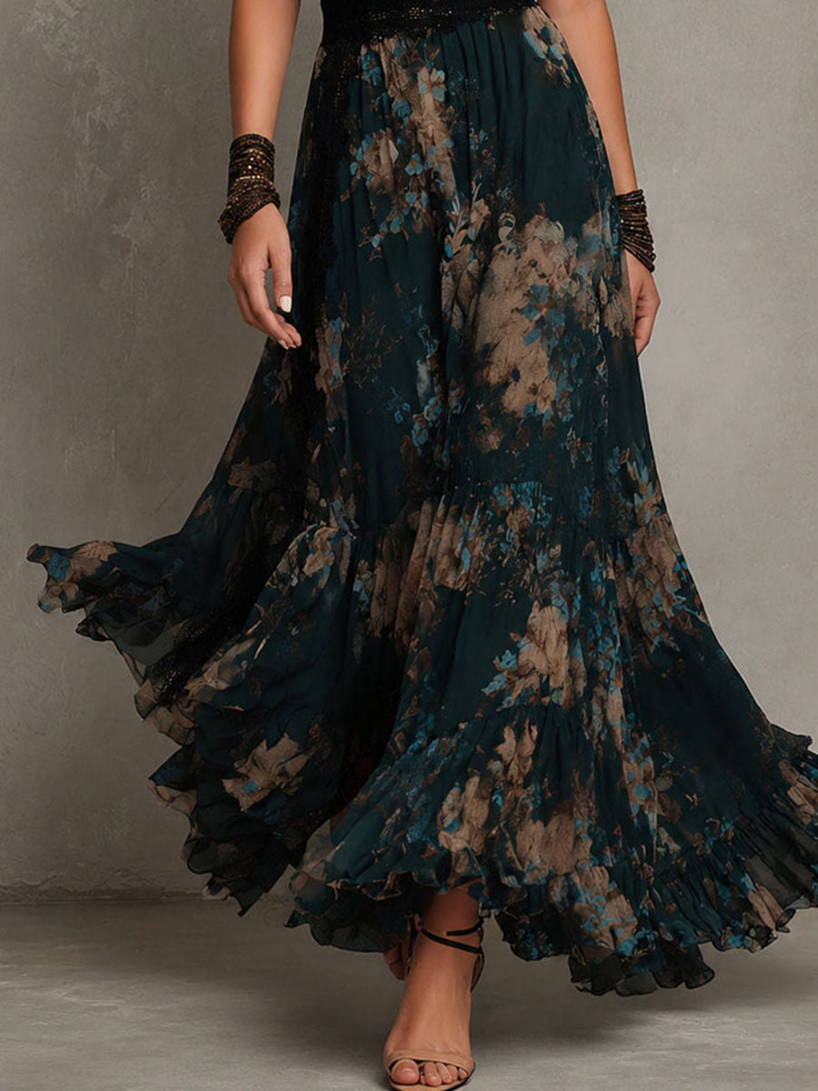 Capucine | Robe longue fleurie à volants étagés
