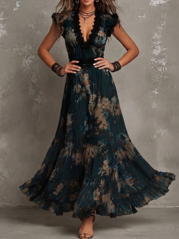 Capucine | Robe longue fleurie à volants étagés