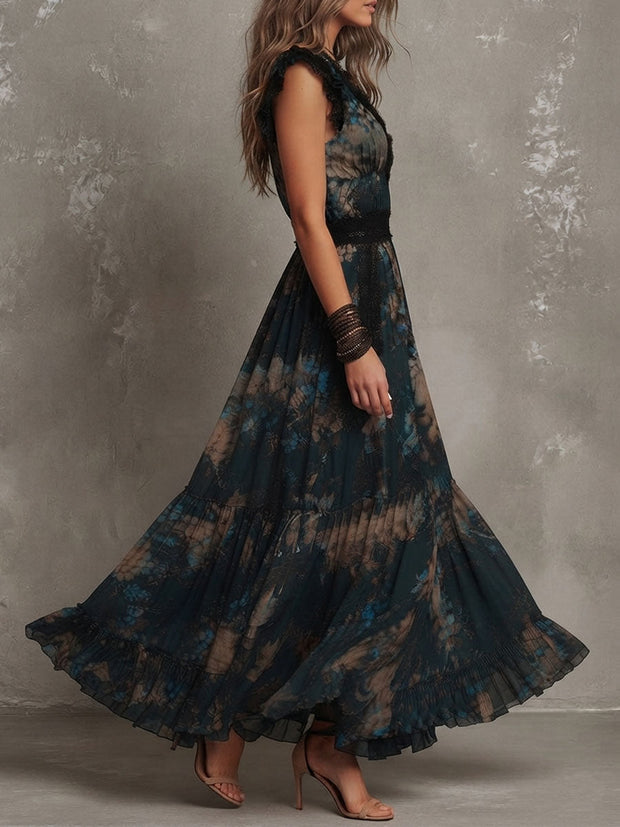 Capucine | Robe longue fleurie à volants étagés