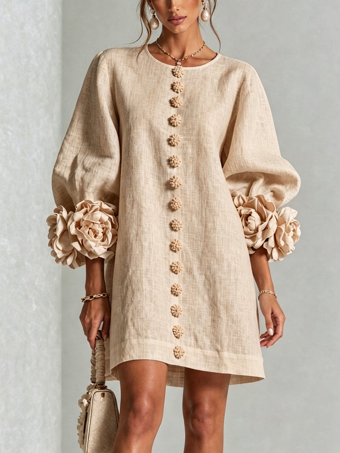 Rosalie | Robe courte boutonnée à manchettes nouées