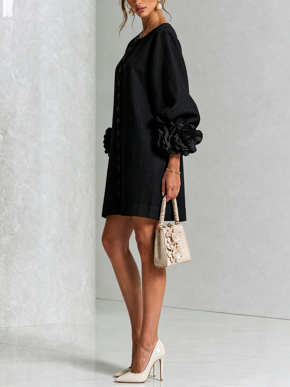 Rosalie | Robe courte boutonnée à manchettes nouées