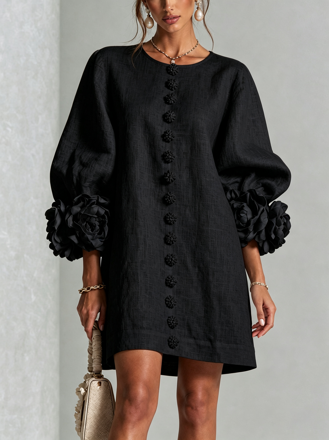 Rosalie | Robe courte boutonnée à manchettes nouées
