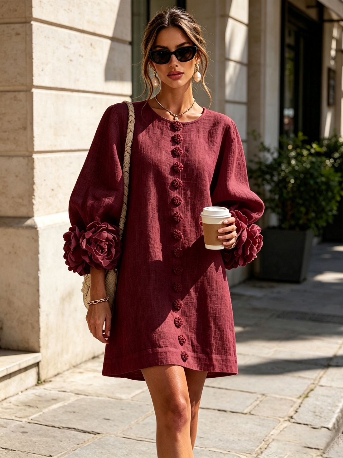 Rosalie | Robe courte boutonnée à manchettes nouées