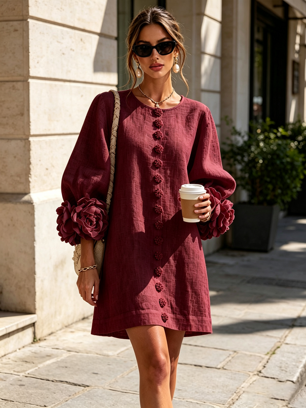 Rosalie | Robe courte boutonnée à manchettes nouées