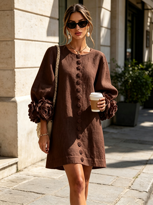 Rosalie | Robe courte boutonnée à manchettes nouées