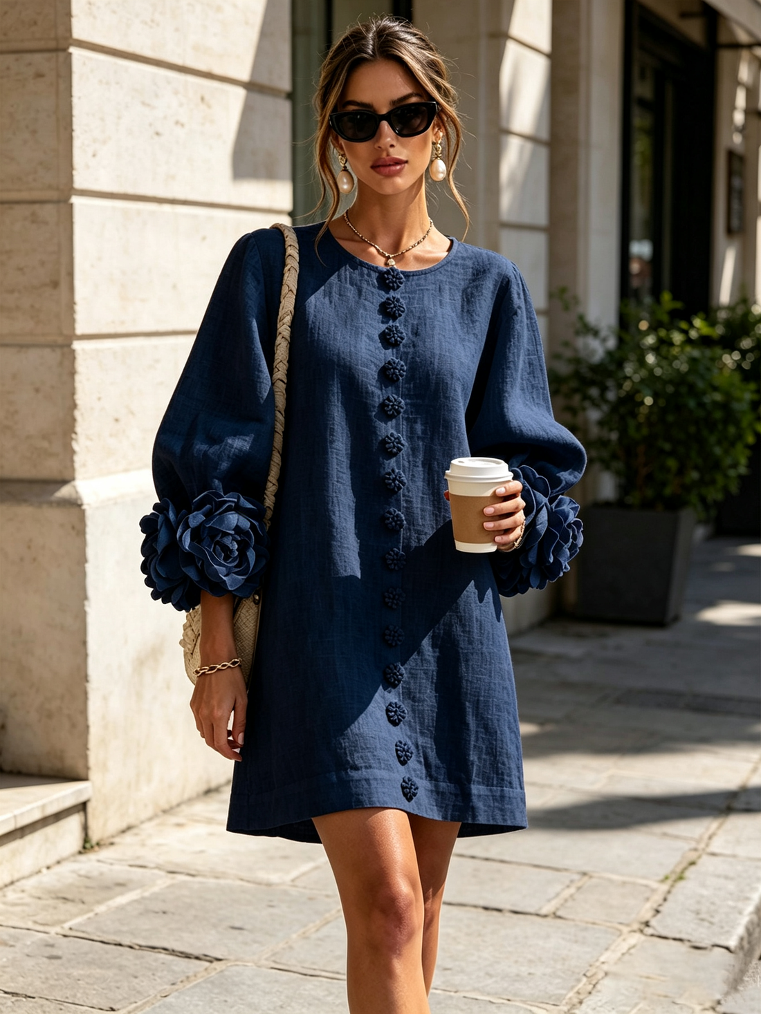 Rosalie | Robe courte boutonnée à manchettes nouées