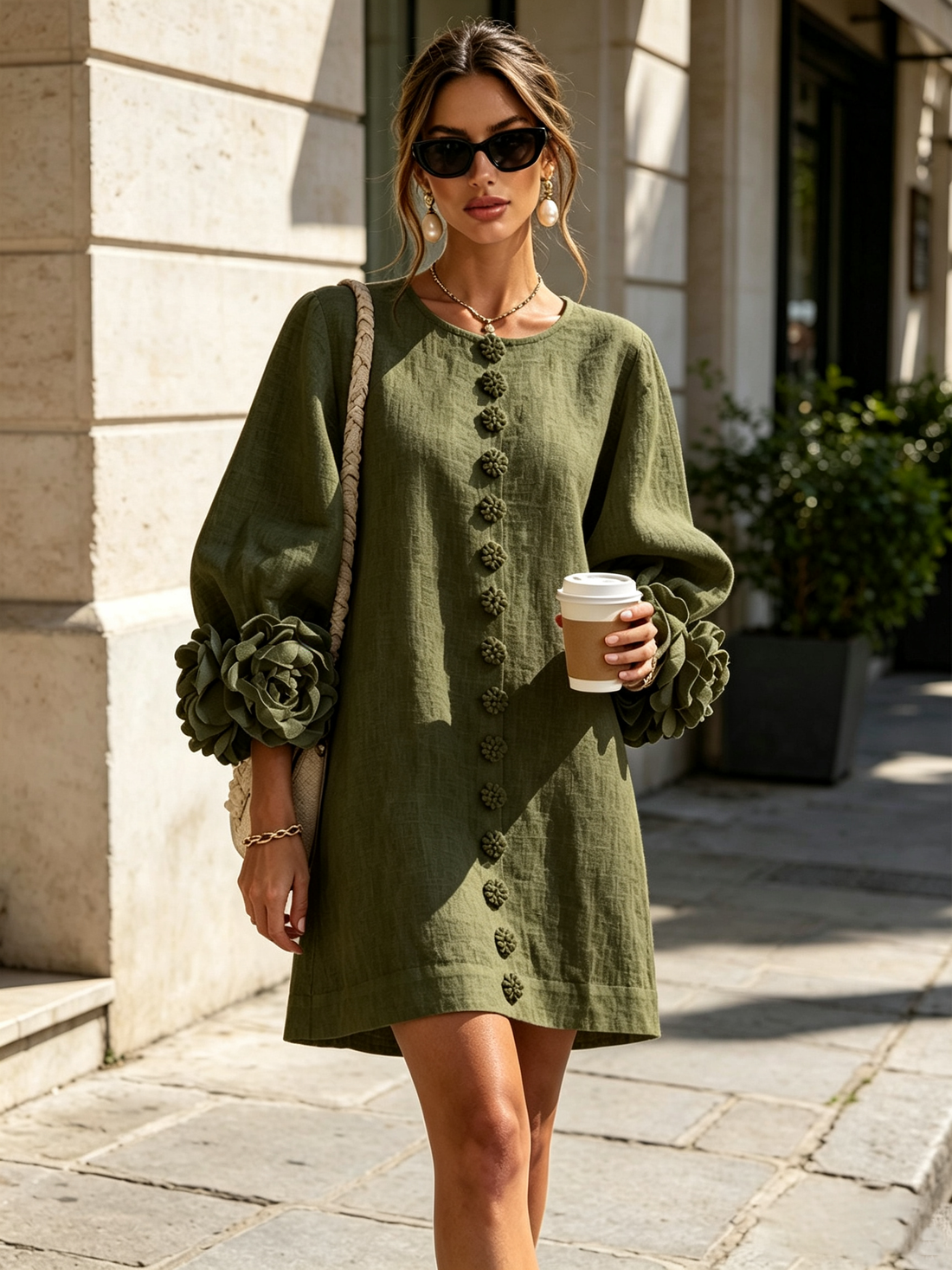 Rosalie | Robe courte boutonnée à manchettes nouées