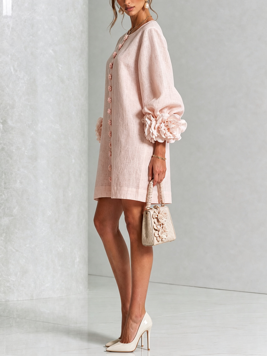 Rosalie | Robe courte boutonnée à manchettes nouées