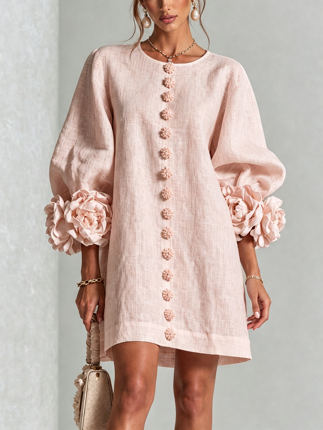 Rosalie | Robe courte boutonnée à manchettes nouées