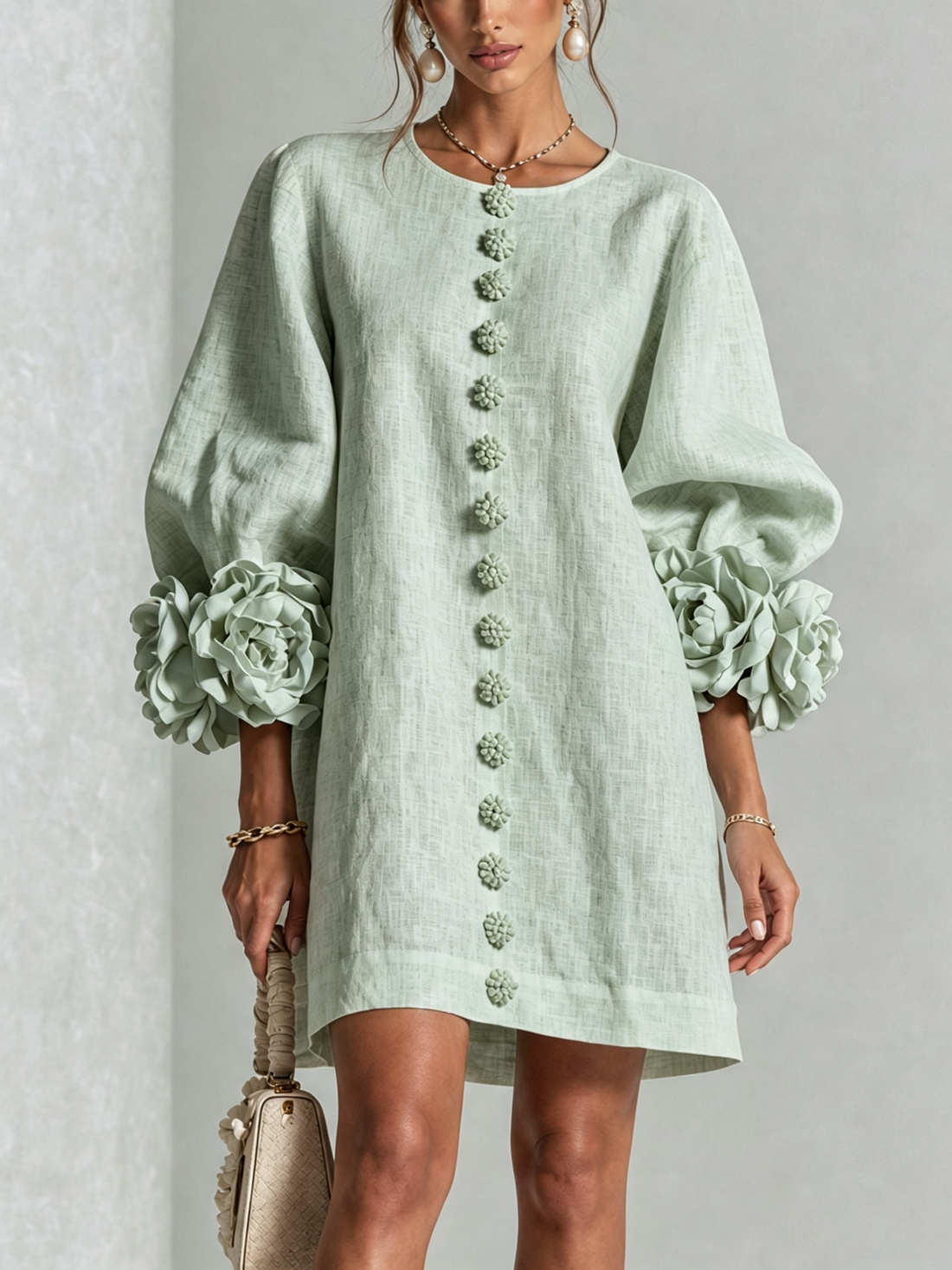 Rosalie | Robe courte boutonnée à manchettes nouées