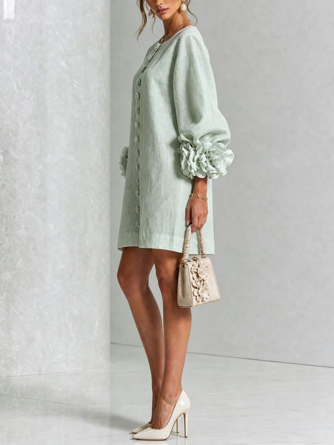 Rosalie | Robe courte boutonnée à manchettes nouées
