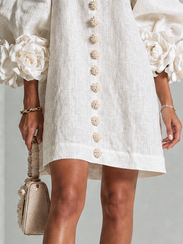 Rosalie | Robe courte boutonnée à manchettes nouées