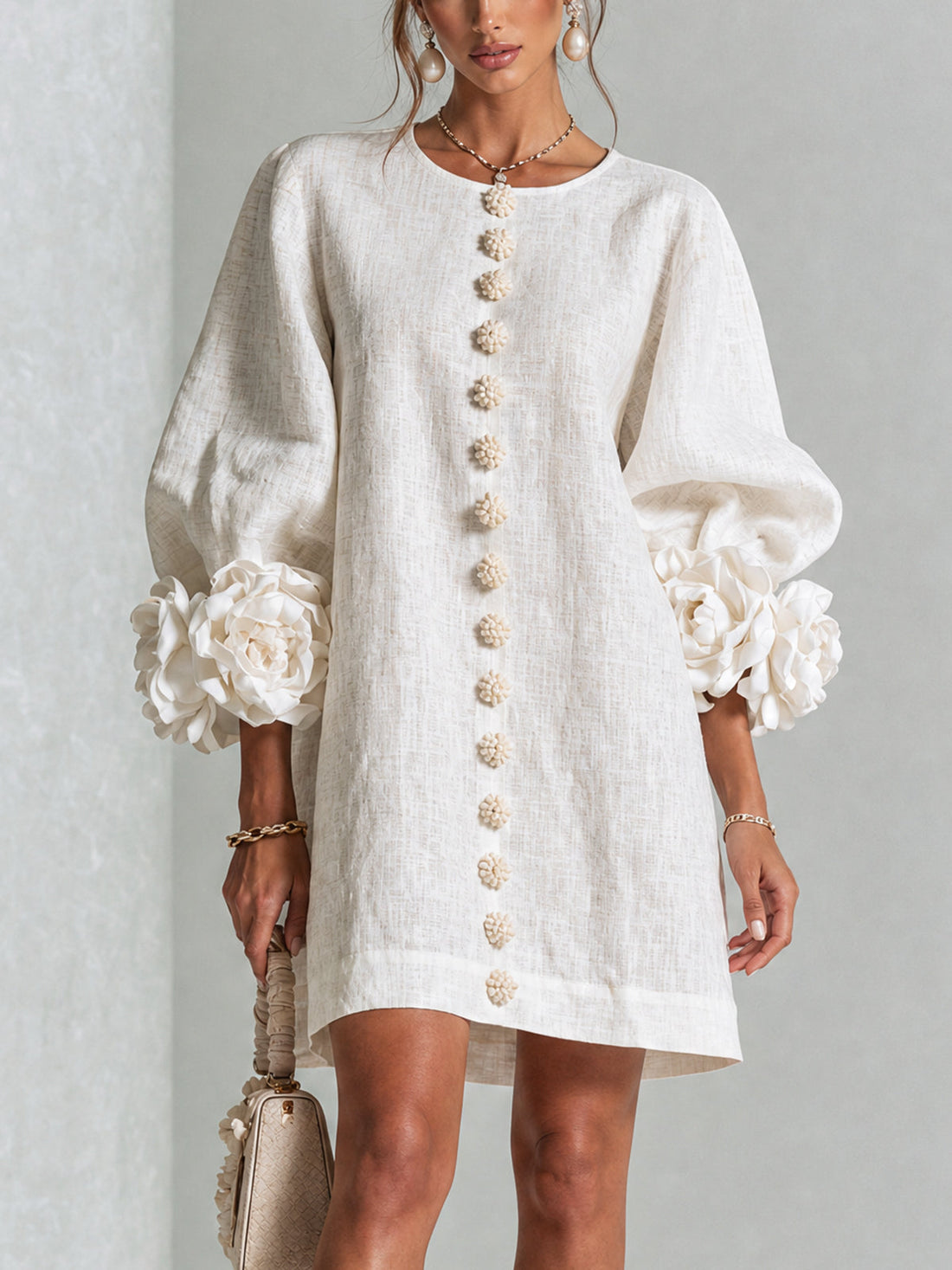 Rosalie | Robe courte boutonnée à manchettes nouées