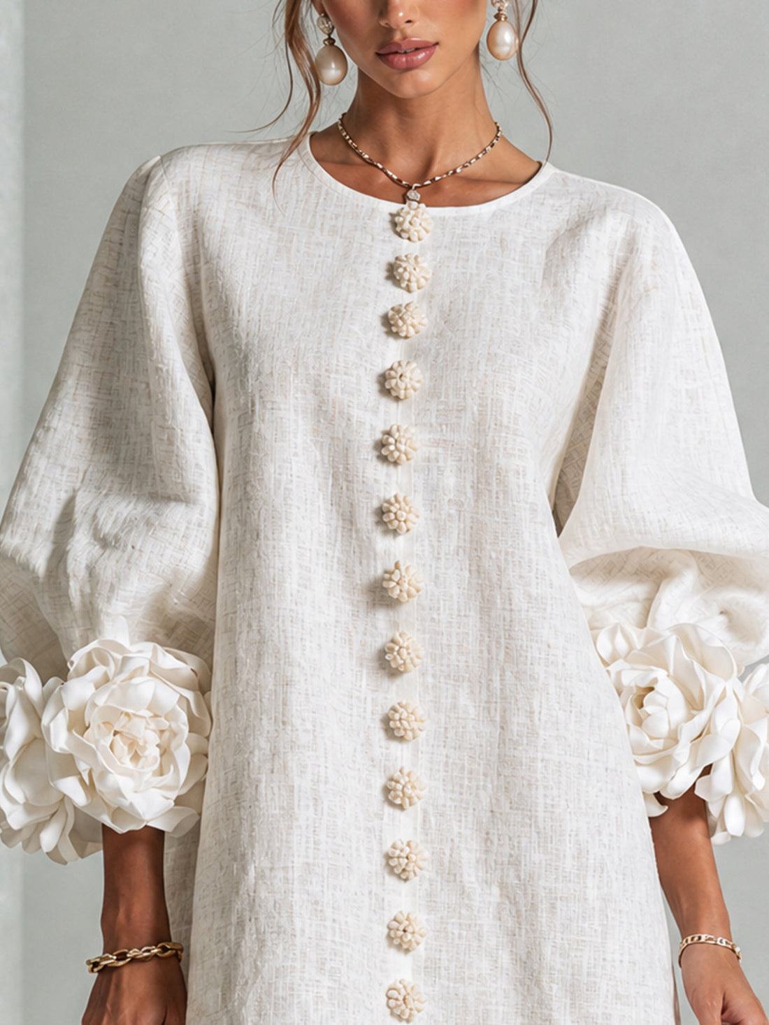 Rosalie | Robe courte boutonnée à manchettes nouées